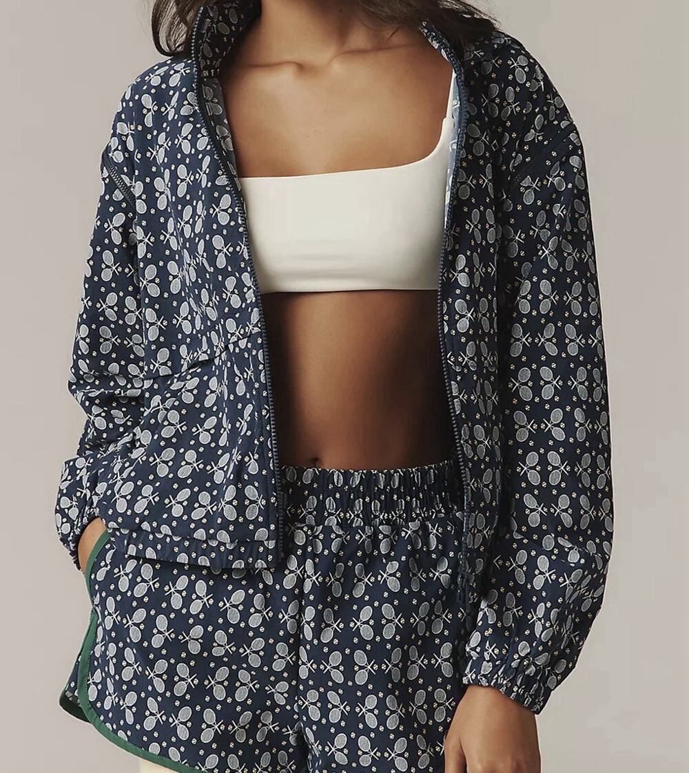 Tretorn x Anthropologie Printed Zip Up Convertible Hoodie Jacket Sz L NWT $158